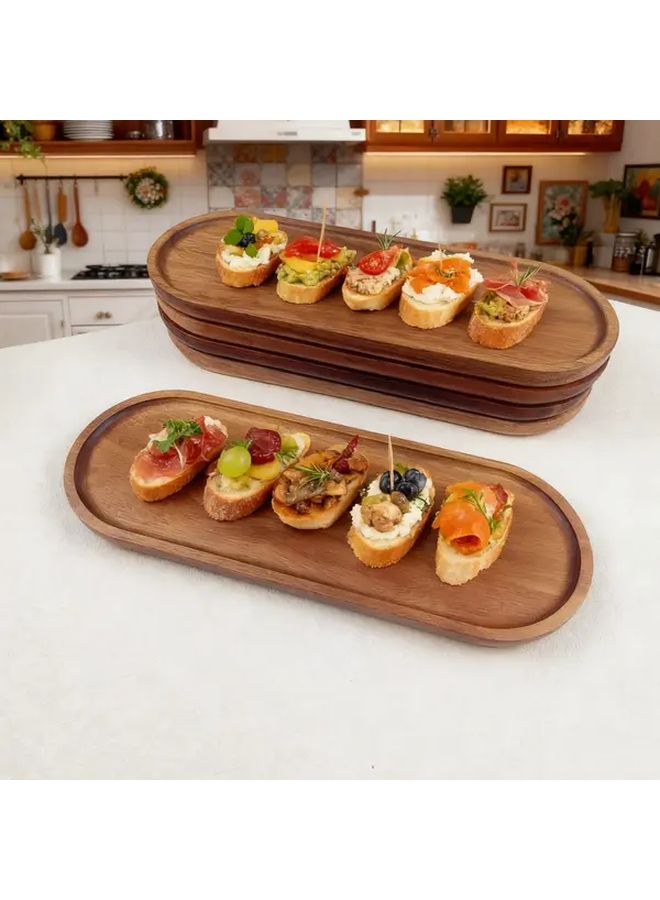 5PCS Oval Solid Wood Tray Set Handcrafted Lightweight For Serving Food Desserts - Image 5